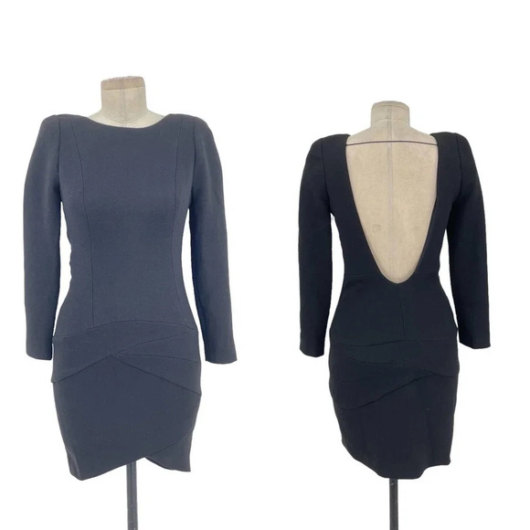 Jay Ahr Long Sleeve Bodycon Scoop Back Mini Dress Black Size Large - Picture 1 of 9
